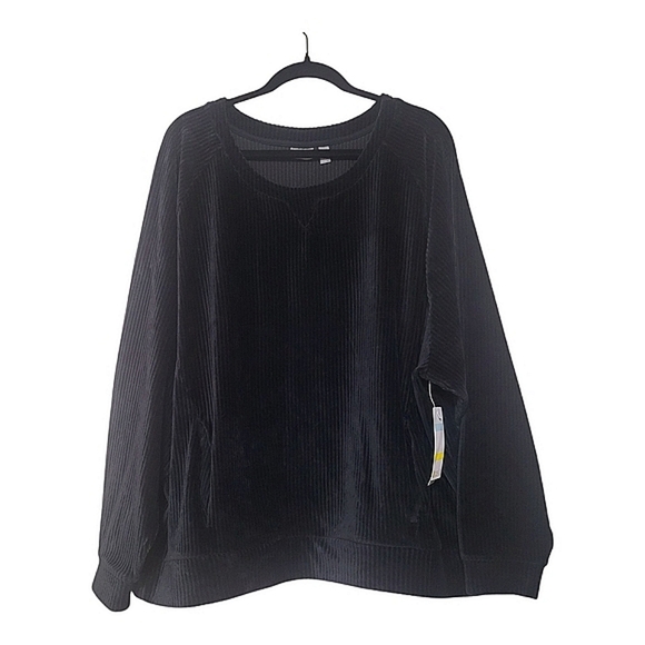 Zella Womens Black Velvet Sweatshirt Ribbed W Pockets New - Cozy Relaxed Winter - Picture 8 of 9